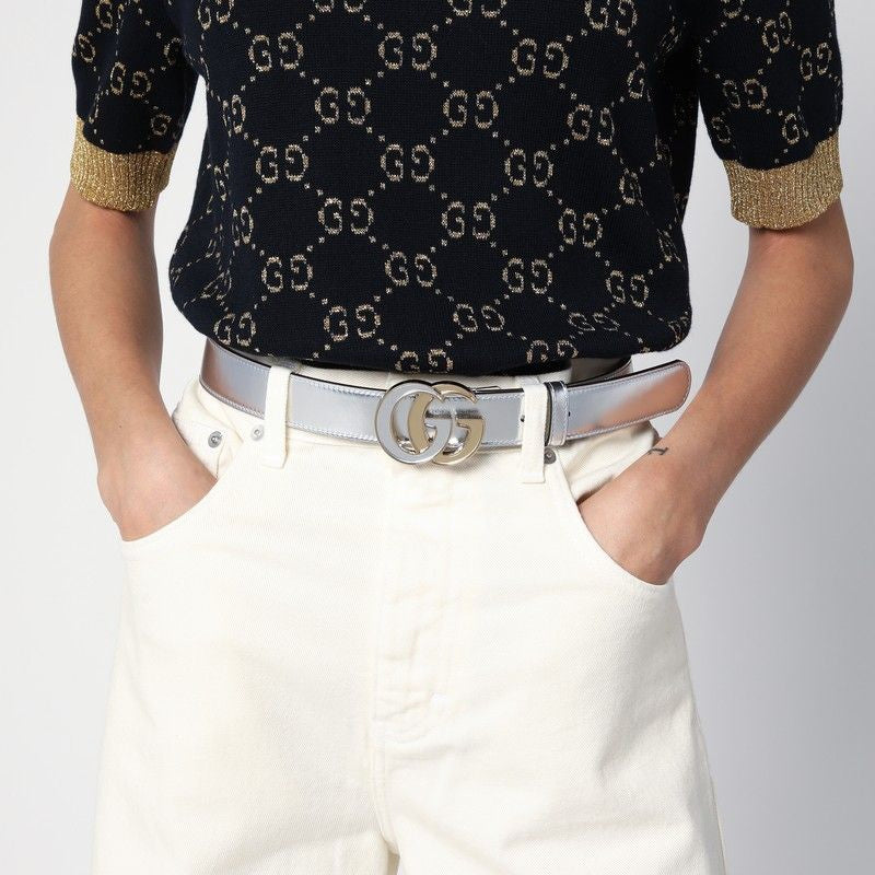 GUCCI Metallic Leather Double G Buckle Belt