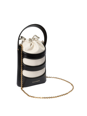 ALEXANDER MCQUEEN Mini Rise Black Leather Bucket Bag for Women FW24