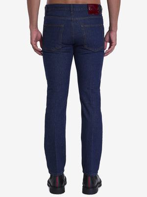 GUCCI Men's Straight-Leg Jeans with Web Detailing