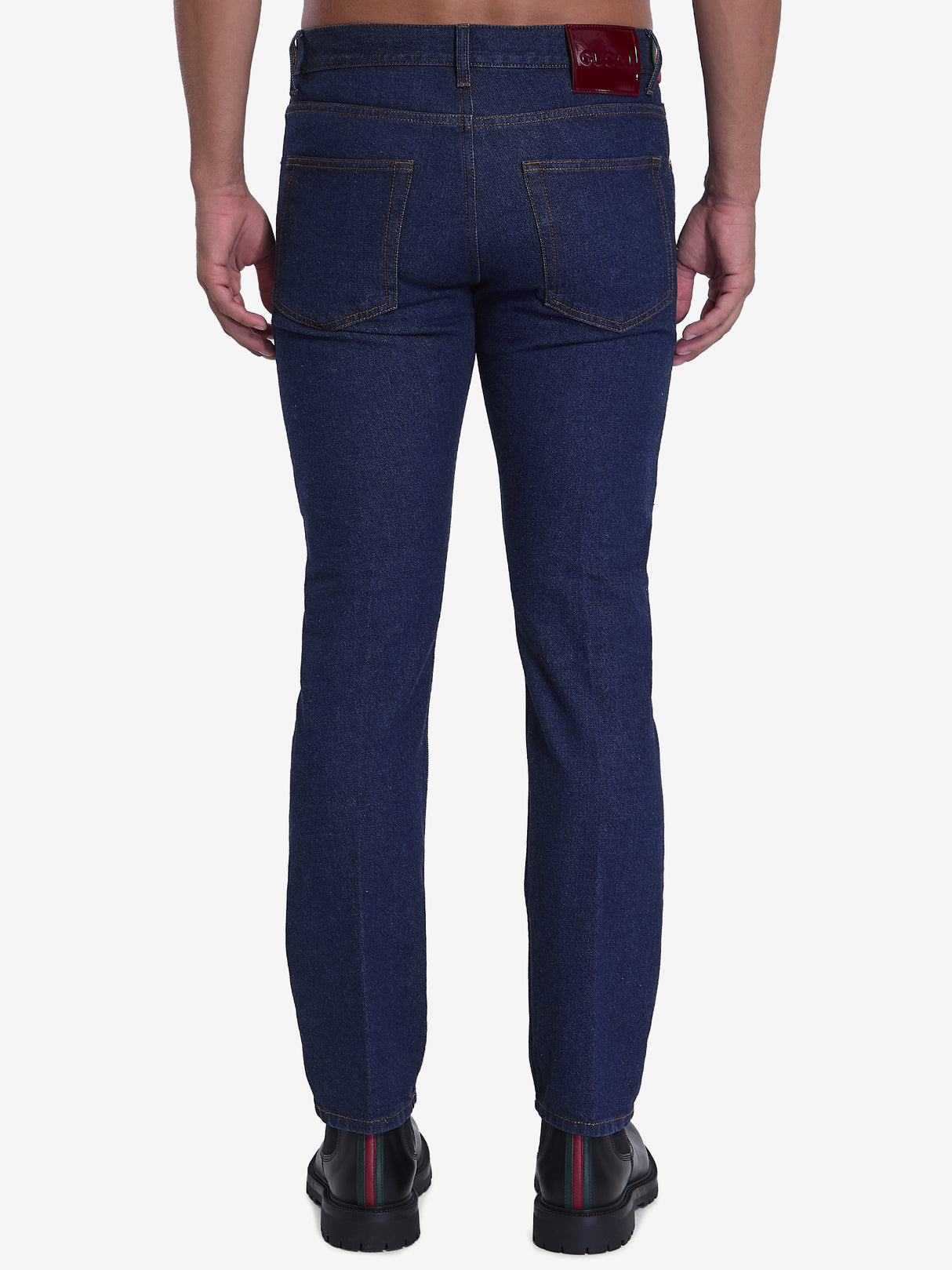 GUCCI Men's Stretch Cotton Jeans with Web Detail