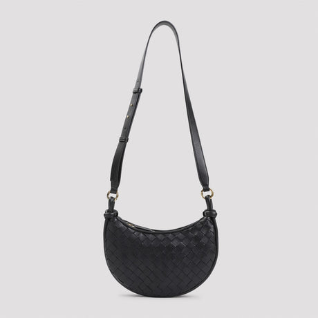 BOTTEGA VENETA Twin Compartment Mini Messenger Bag in Black Lambskin