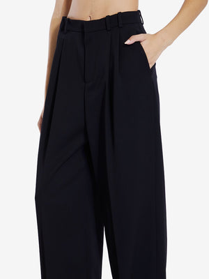 SAINT LAURENT Elegant High-Waisted Wide-Leg Black Wool Trousers