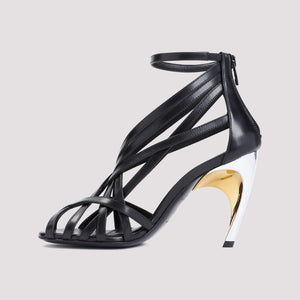 ALEXANDER MCQUEEN Strappy Armadillo Leather Sandals with 4-inch Metal Heel