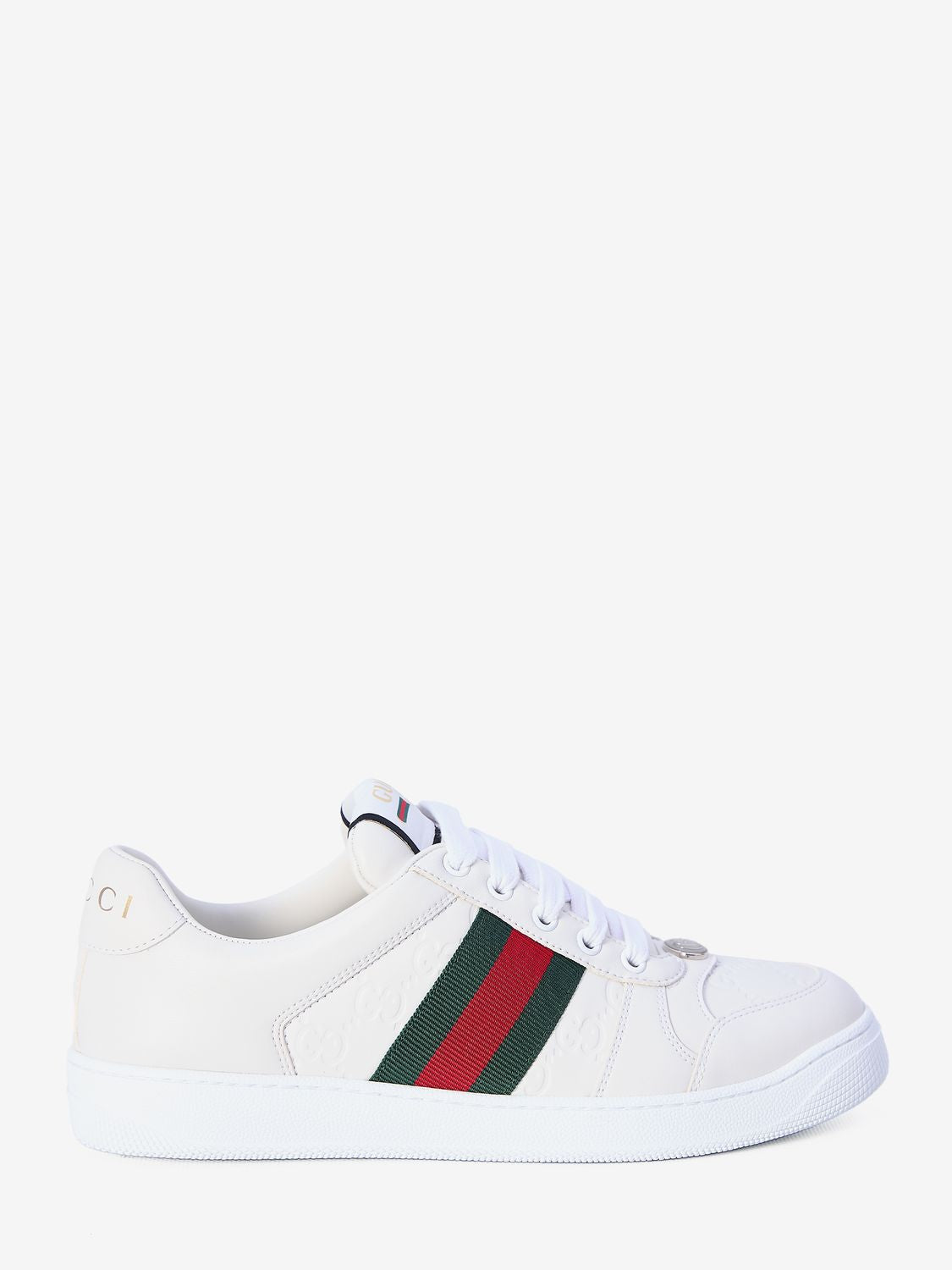 GUCCI Vintage-Inspired Screener Sneakers in White Leather with Iconic Stripes