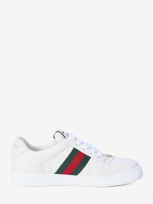 GUCCI Vintage-Inspired Screener Sneakers in White Leather with Iconic Stripes