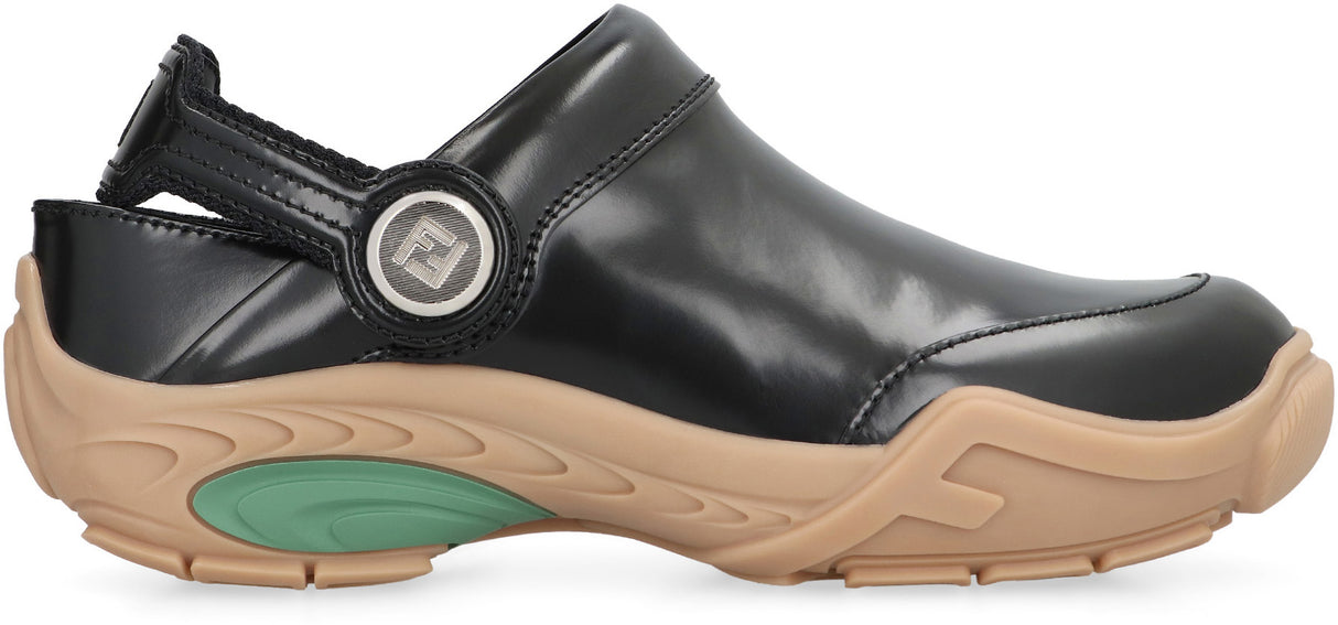 FENDI Men's Black Leather Clog for SS24