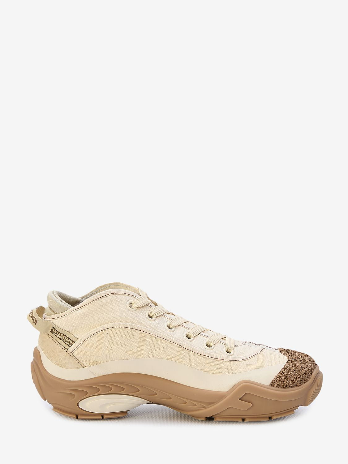 Men's Beige Sneakers - Lightweight Fendi Sneakers with Cork-Coated Toe and Rubber Sole