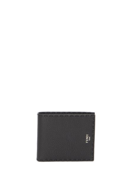 FENDI Handcrafted Raffia Leather Bi-Fold Wallet for Men - Black