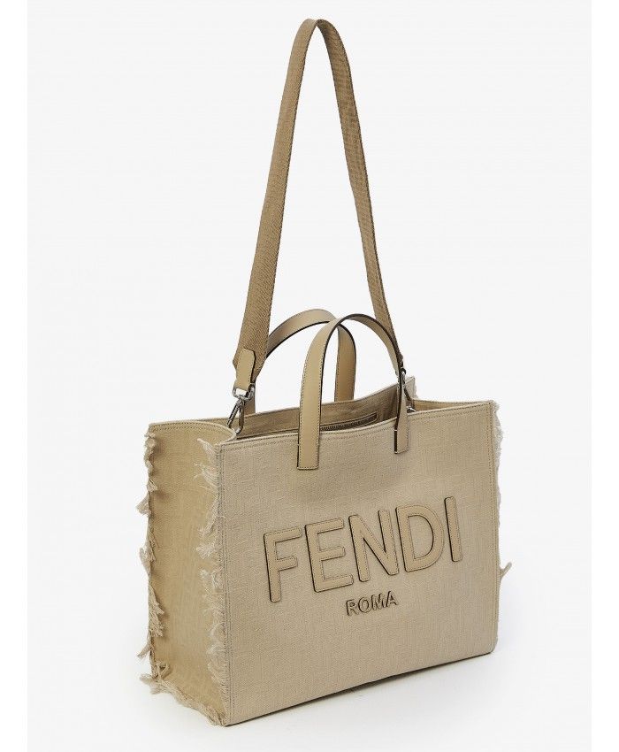 FENDI Beige Jacquard Men's Handbag with Fringed Edges and Adjustable Strap