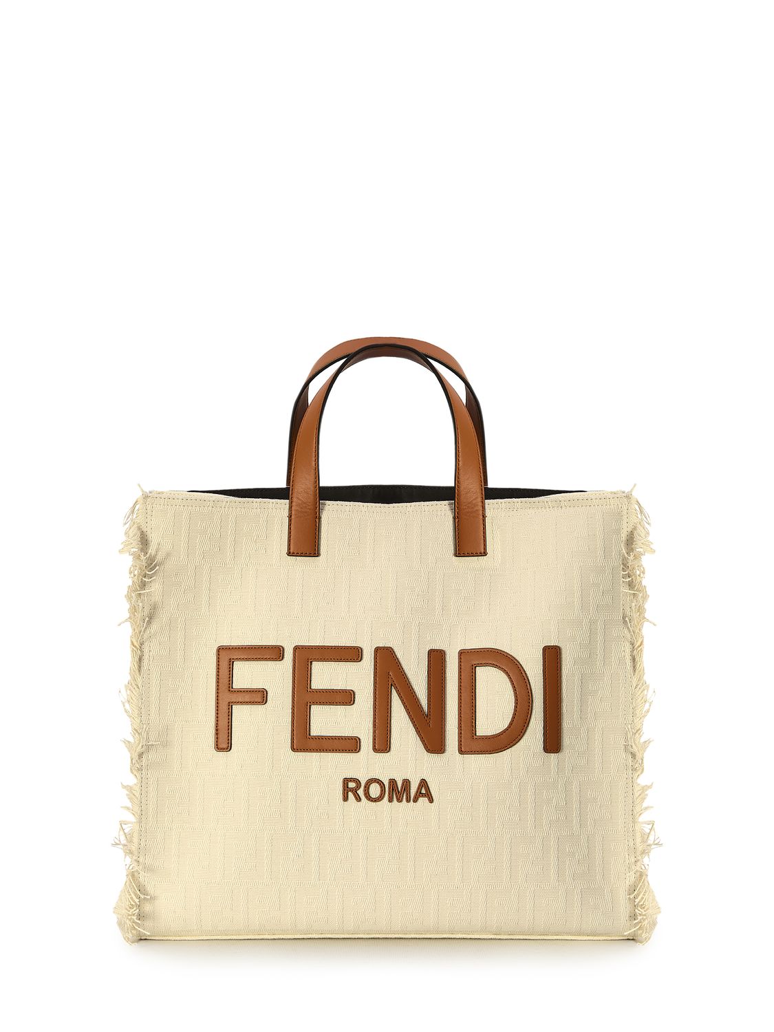 FENDI Chic Canvas Shopper Handbag with Leather Trims 33x21x44cm