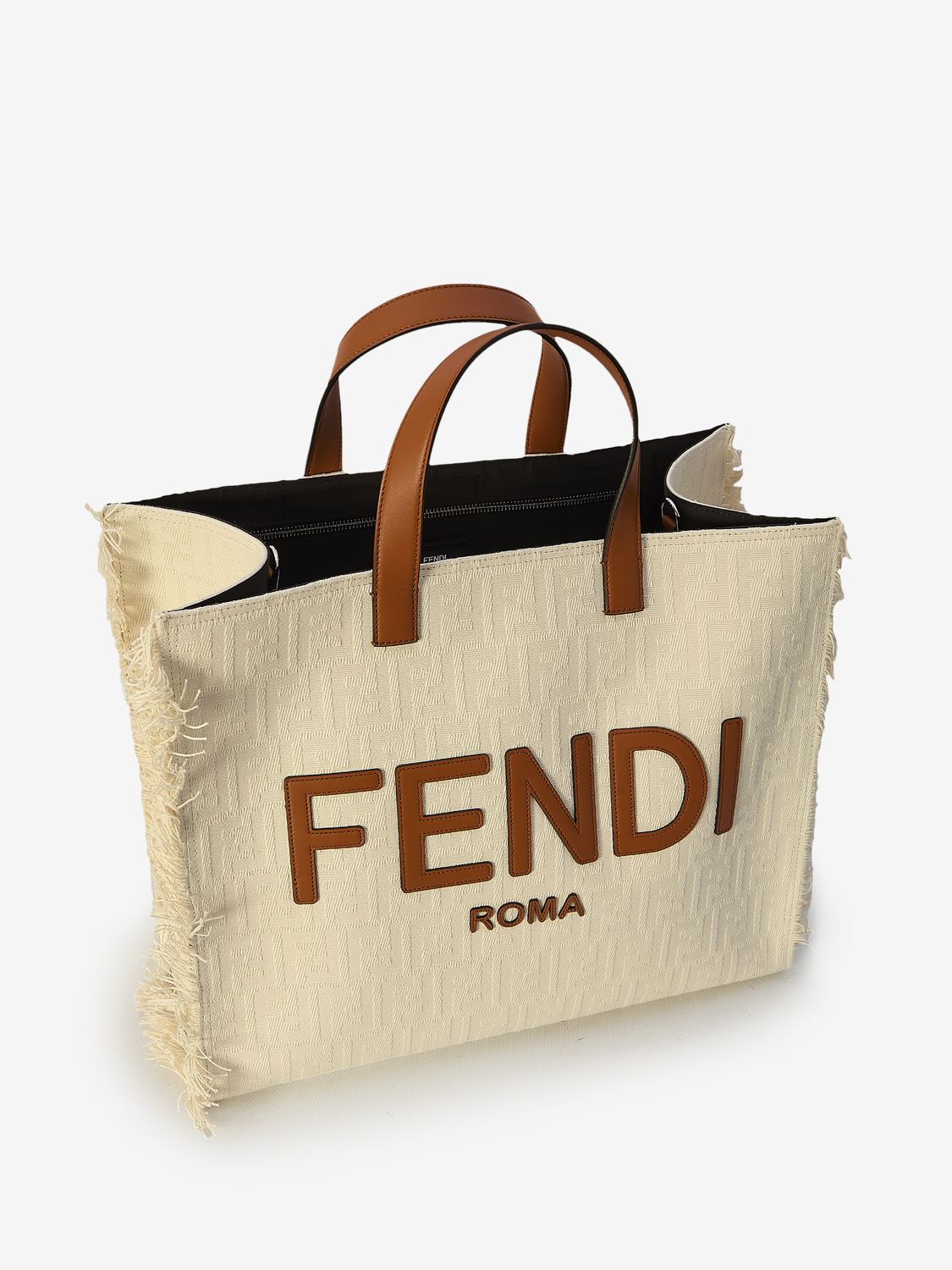 FENDI Chic Canvas Shopper Handbag with Leather Trims 33x21x44cm