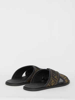 FENDI Crossed Slide Sandals with Logo Detail