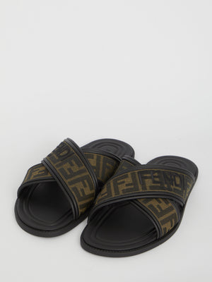 FENDI Crossed Slide Sandals with Logo Detail