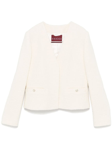 GUCCI Concealed Front Wool Blend Bouclé Jacket for Women