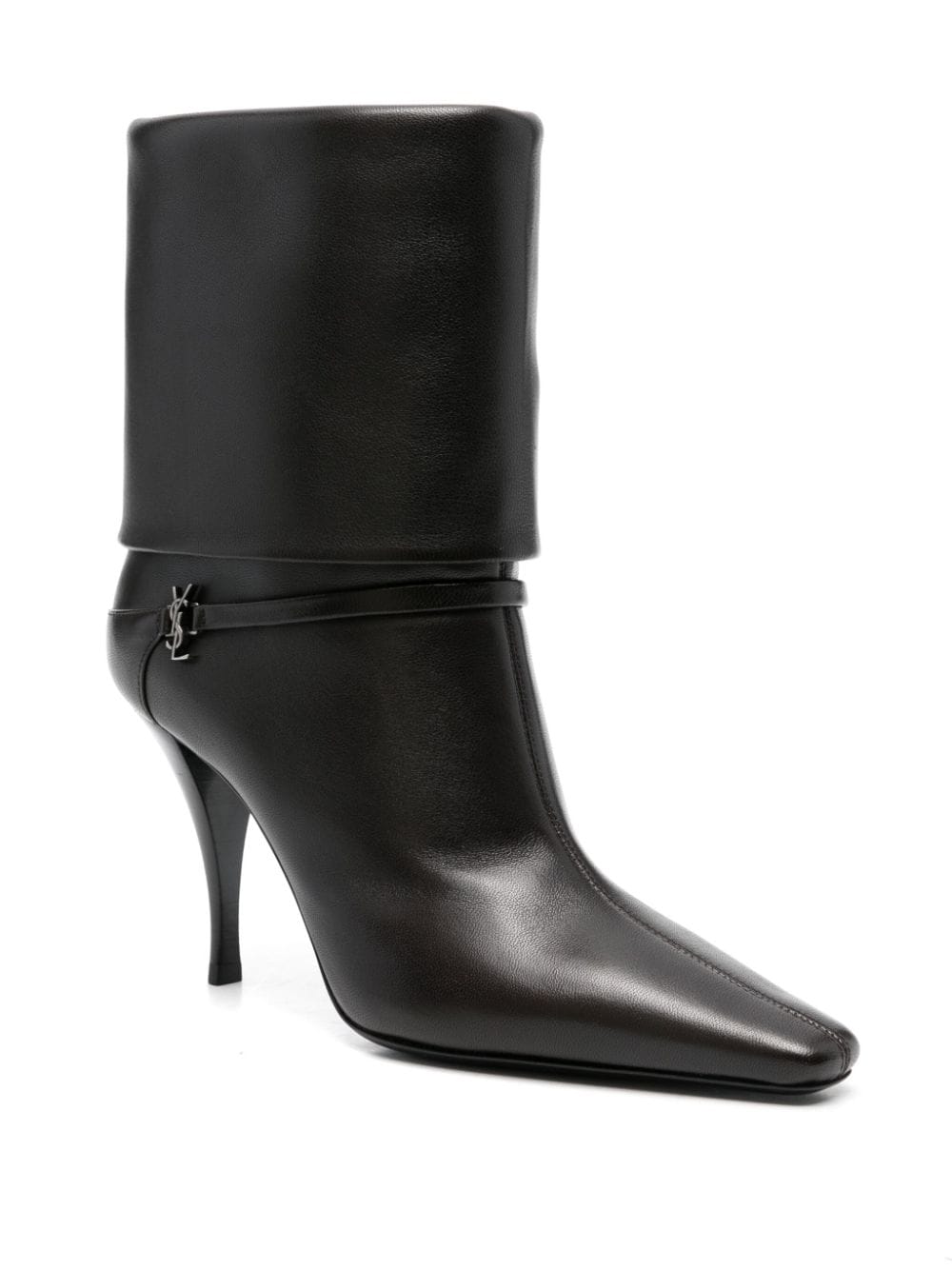 SAINT LAURENT 100% Leather Smooth Grain Folded Design Slip-On Style 85mm Boots