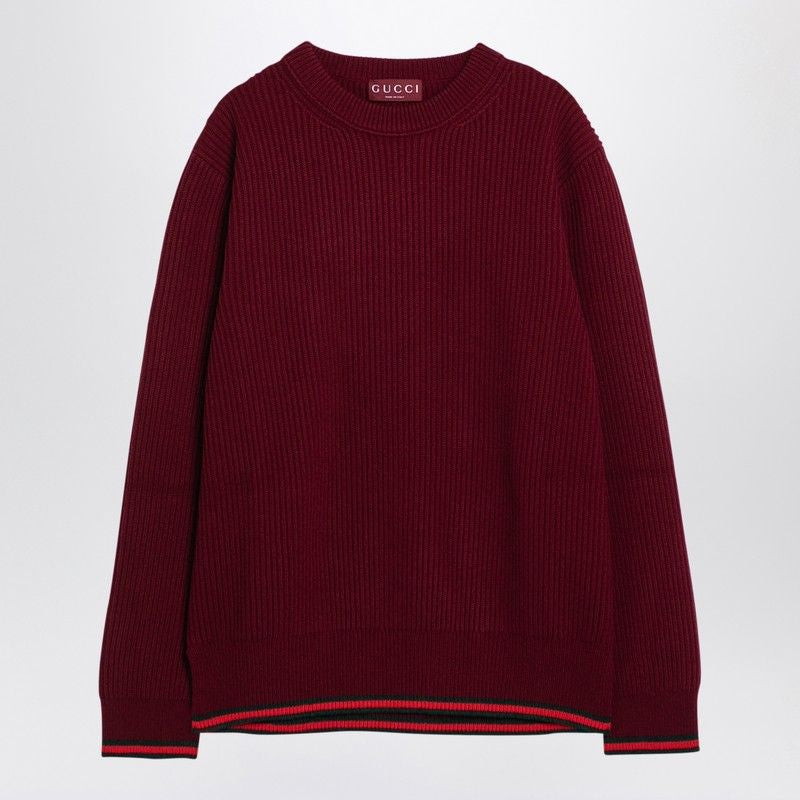 GUCCI Men's Burgundy Wool and Cashmere Crew-Neck Jumper