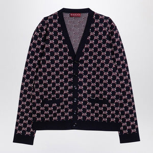 GUCCI Men's V-Neck Cardigan in GG Shadow Jacquard