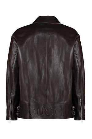 GUCCI Men's 100% Leather Jacket with Contrasting Details