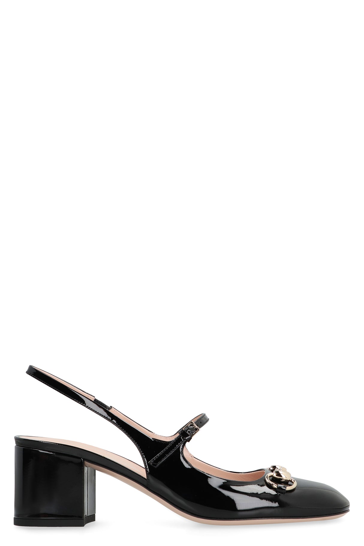 GUCCI Sleek Patent Leather Slingback Sandals with Gold Horsebit Detail