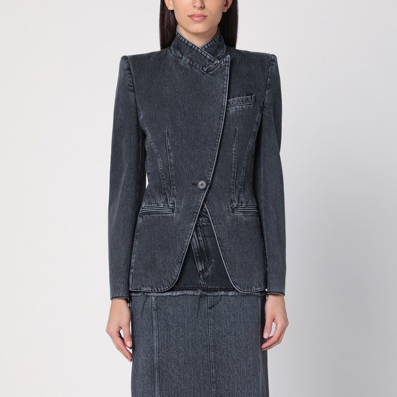 ALEXANDER MCQUEEN Deconstructed Washed Denim Jacket for Women - FW24