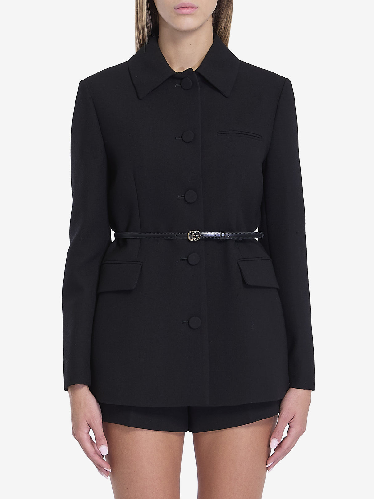 GUCCI Women's Creased Pleated Jacket with Detachable Belt