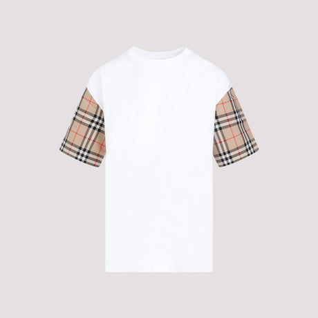 BURBERRY White Check-Sleeve Cotton T-shirt for Women