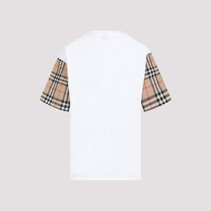 BURBERRY White Check-Sleeve Cotton T-shirt for Women