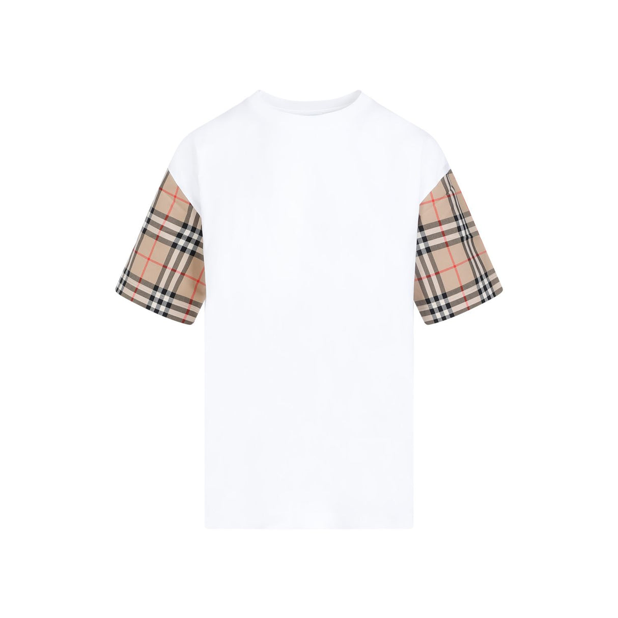 BURBERRY White Check-Sleeve Cotton T-shirt for Women