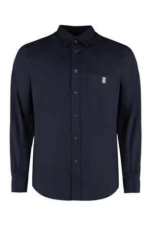 BURBERRY Navy Men's Stretch Cotton Shirt for SS24