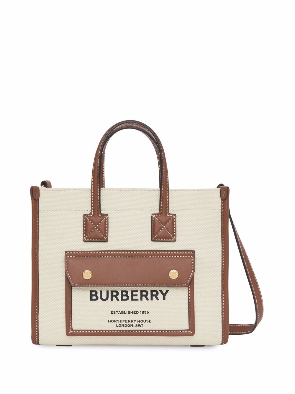 BURBERRY Mini Freya Tote Bag with Horseferry Print and Leather Accents