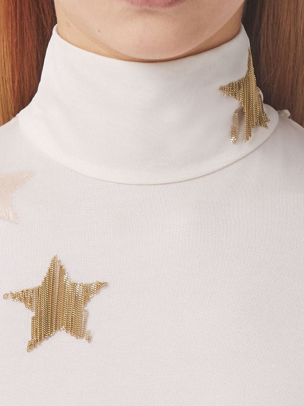 BURBERRY High Neck Long Sleeve Silk Dress with Gold Stars