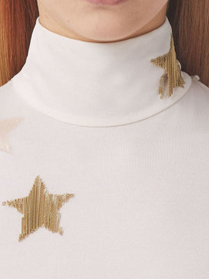 BURBERRY High Neck Long Sleeve Silk Dress with Gold Stars