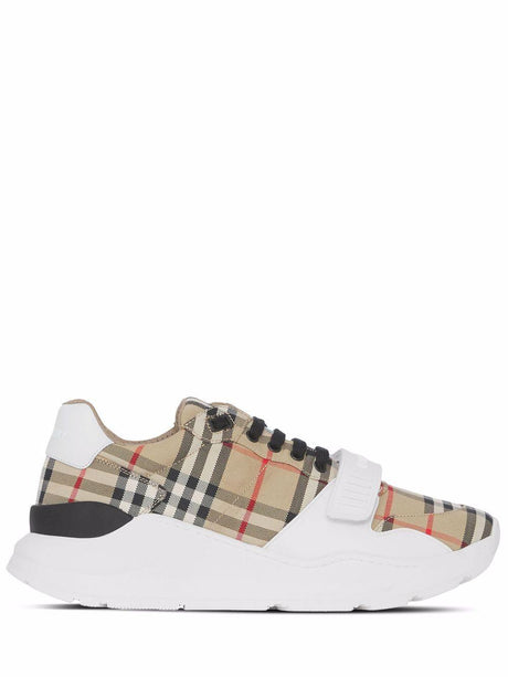 BURBERRY Beige Check Pattern Leather Sneaker - Women's SS24