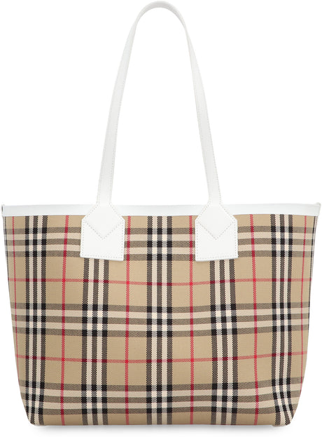 BURBERRY Chic Tan Check Canvas Tote with Leather Accents and Removable Clutch, Small - FW23