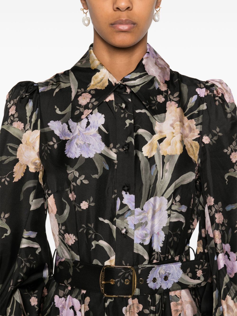 ZIMMERMANN Floral Printed Silk Twill Mini Dress with Puff Sleeves