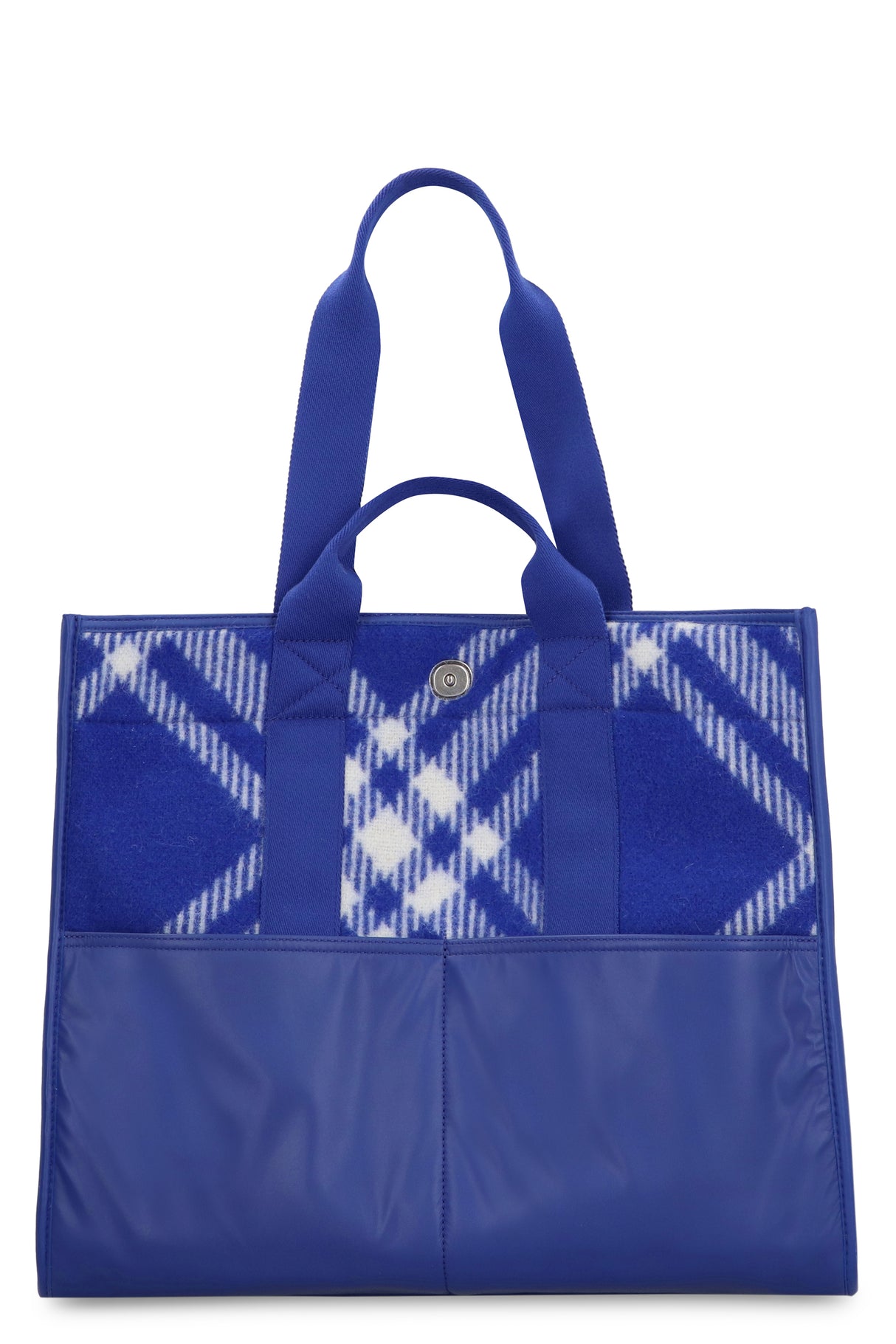 BURBERRY Blue Checkered Wool Tote Handbag for Women