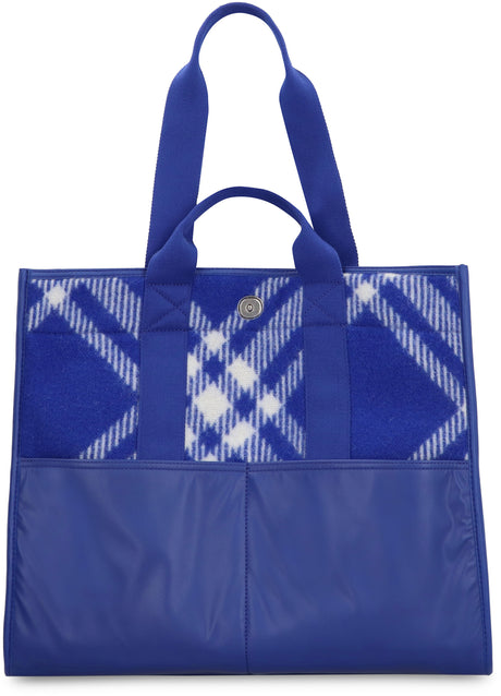 BURBERRY Blue Checkered Wool Tote Handbag for Women