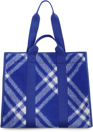 BURBERRY Blue Checkered Wool Tote Handbag for Women