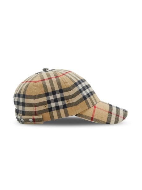 BURBERRY Tan Cotton Check Baseball Cap for Unisex - SS24