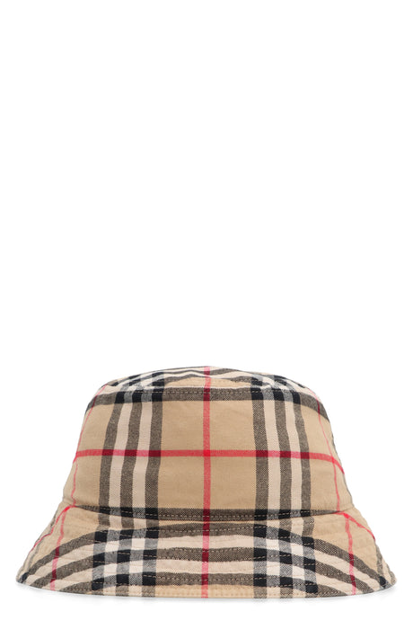 BURBERRY Beige Cotton Bucket Hat with Check Motif for Women