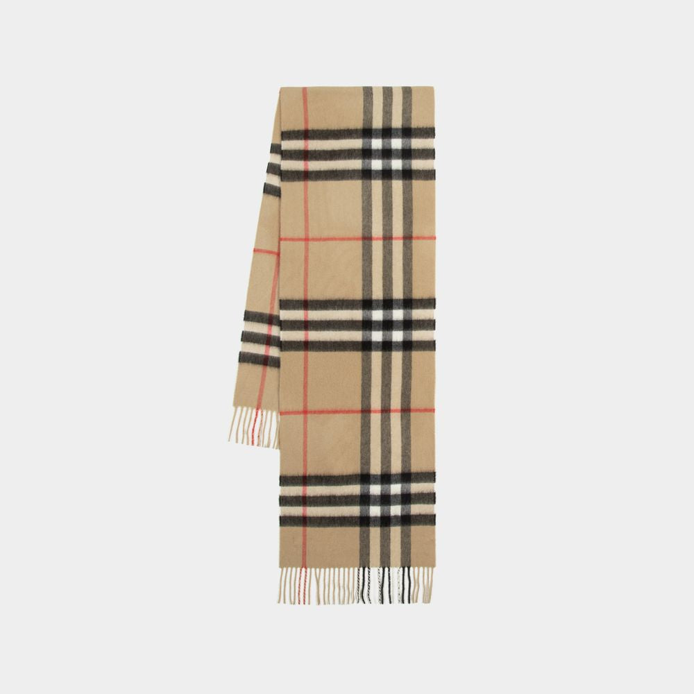 BURBERRY Luxurious Cashmere Scarf with Giant Check Motif and Fringed Hems