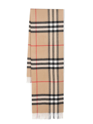 BURBERRY Luxurious Cashmere Scarf with Giant Check Motif and Fringed Hems