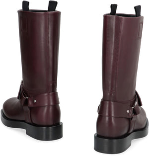 BURBERRY Burgundy Leather Women's Boots for FW23 Season