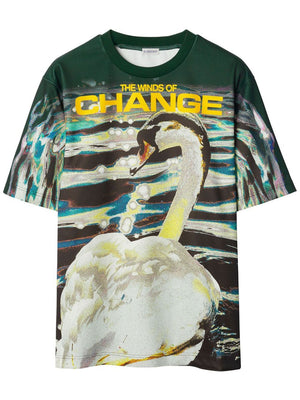 BURBERRY Green Swan Print Crewneck T-Shirt for Men - FW23 Collection