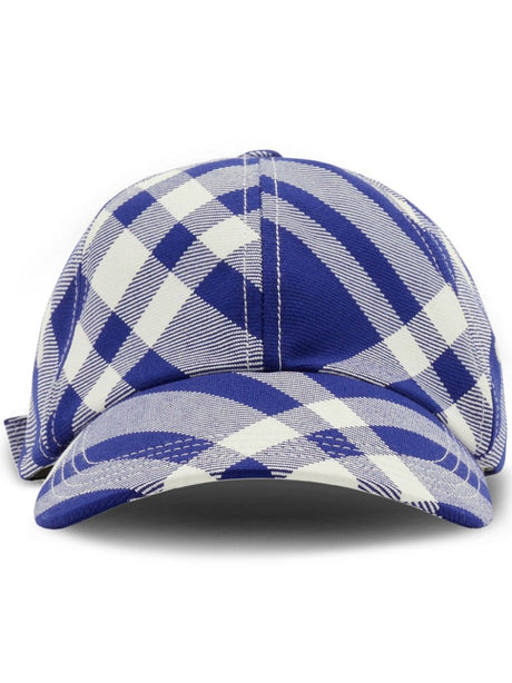 BURBERRY Check-Plaid Cotton Baseball Cap in Off-White and Cobalt Blue