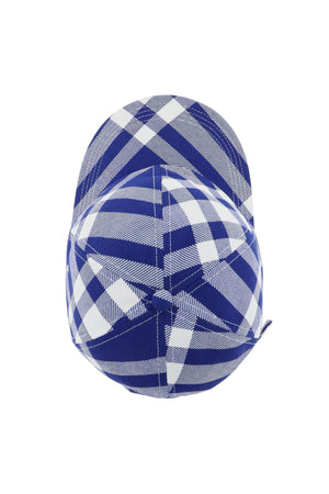 BURBERRY Check-Plaid Cotton Baseball Cap in Off-White and Cobalt Blue