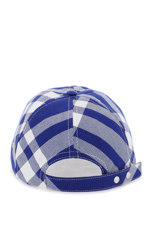 BURBERRY Check-Plaid Cotton Baseball Cap in Off-White and Cobalt Blue