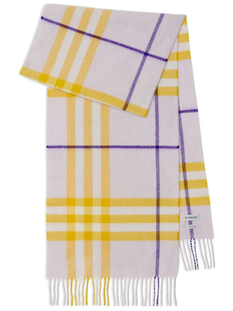 BURBERRY Checkered Design Fringed-Edge Cashmere Scarf for Women