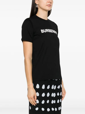 Women's Black Burberry Logo T-Shirt - Short-Sleeved Crewneck Cotton Tee