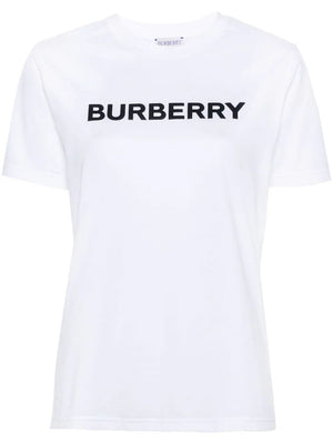 BURBERRY Contrasting Logo Print Ribbed Cotton T-Shirt for Women in White